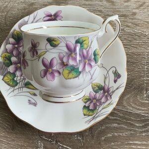 Royal Albert Footed Demitasse Flower of the Month #2 “Violets” Tea Cup & Saucer